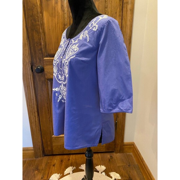 GAP Periwinkle 3/4 Sleeve Embroidery Boho Peasant Blouse Womens Size Medium Top - Picture 4 of 12
